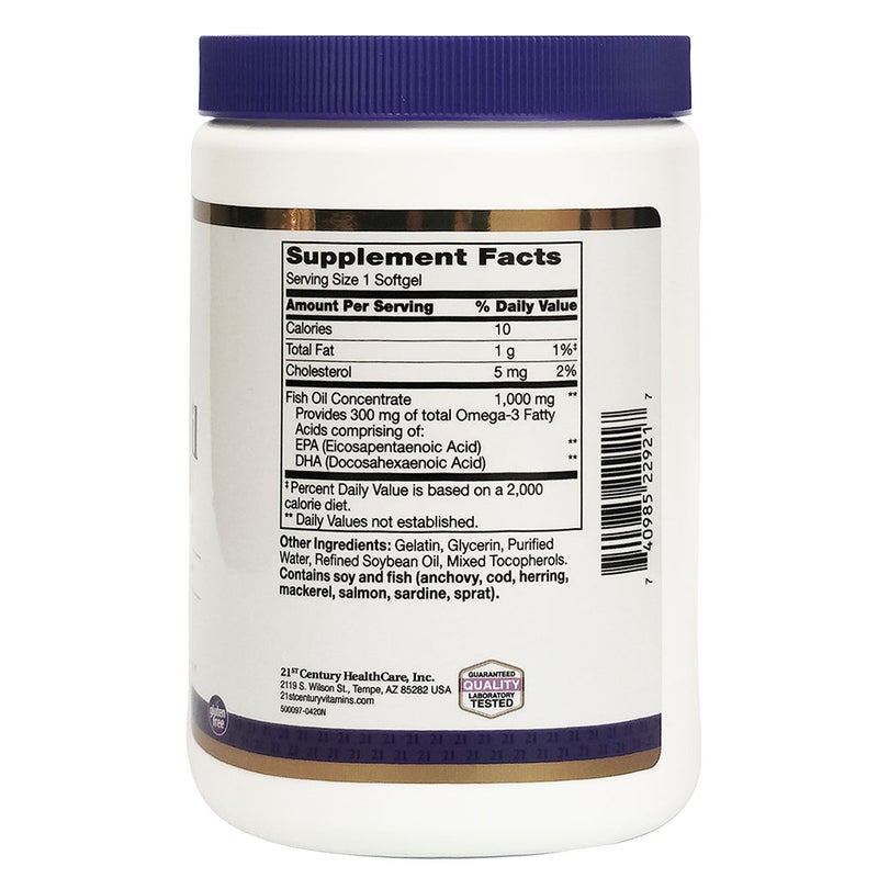 Buy 21st Century Omega 3 1000mg Fish Oil Supplement Softgels, Pack of