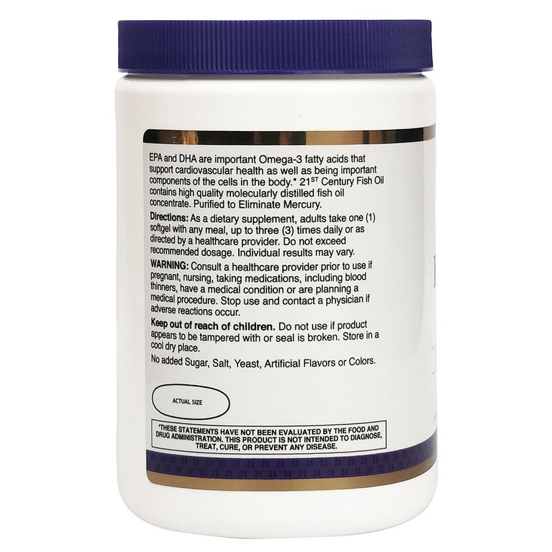 Buy 21st Century Omega 3 1000mg Fish Oil Supplement Softgels, Pack of