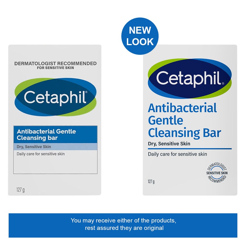 Cetaphil Antibacterial Daily Face & Body Gentle Cleansing Bar For Men & Women With Dry and Sensitive Skin, Unscented, 127g