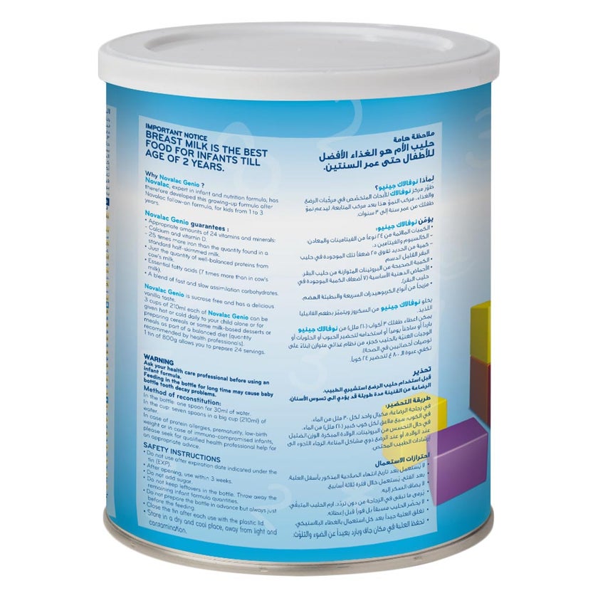 Novalac Genio 123 Stage 3 Growing Up Milk Formula For 1 To 3 Years Toddlers 800g