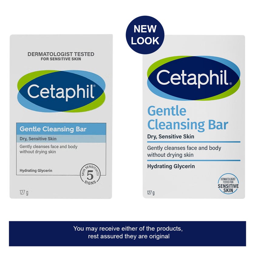 Cetaphil Gentle Face & Body Cleansing Bar For Men & Women With Dry to Normal Sensitive Skin, Unscented, 127g