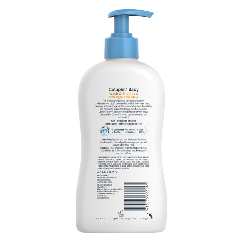Cetaphil Baby Gentle Foaming Wash and Shampoo With Organic Calendula, Unscented, 400ml
