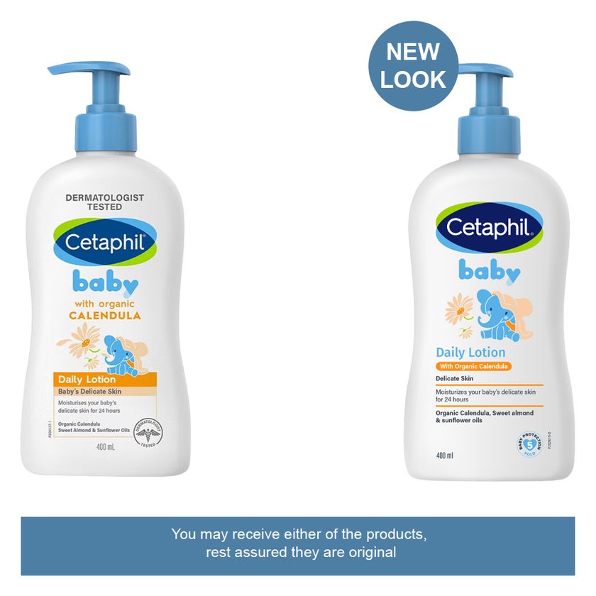Cetaphil Baby Daily Lotion With Organic Calendula, Delicate Face & Body Moisturizer for Sensitive Skin, Unscented, 400ml