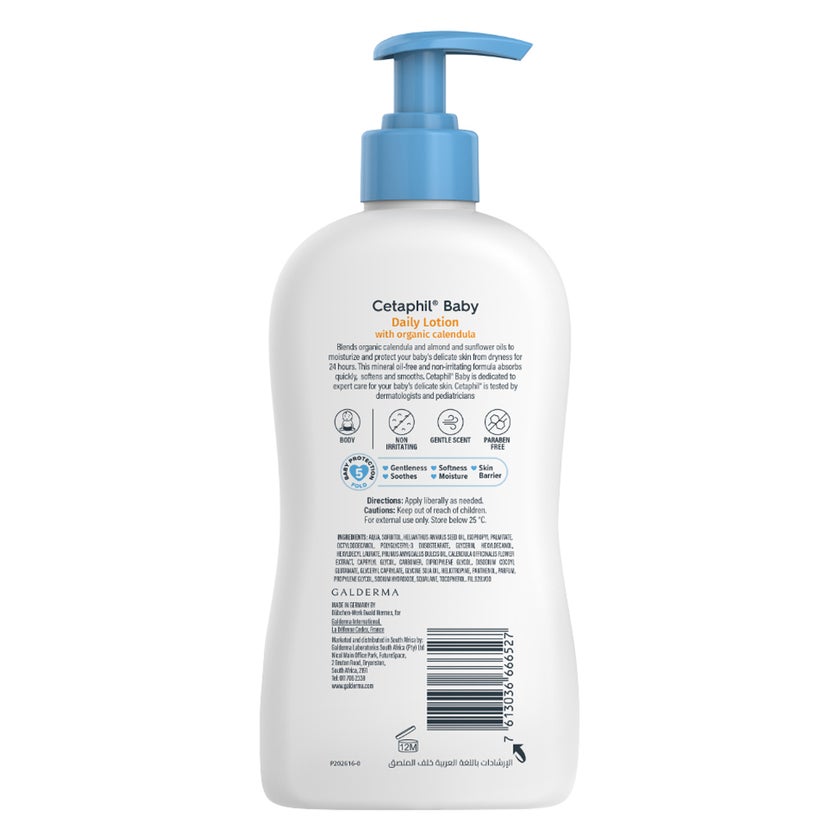 Cetaphil Baby Daily Lotion With Organic Calendula, Delicate Face & Body Moisturizer for Sensitive Skin, Unscented, 400ml