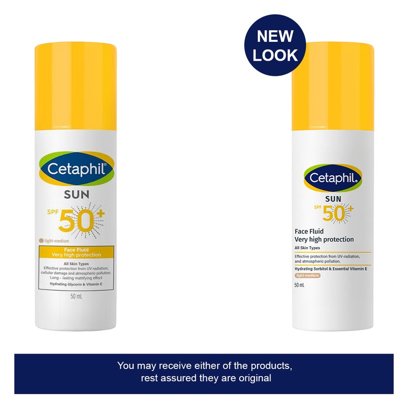 Cetaphil Sun Face Fluid Light-Medium Tinted Face Moisturizing Sunscreen With SPF 50+ For All Skin Types, Unscented, 50ml