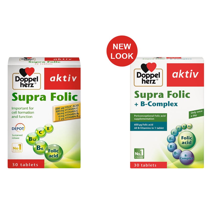 Doppelherz aktiv Supra Folic + B Complex Supplement Tablets, Pack of 30's