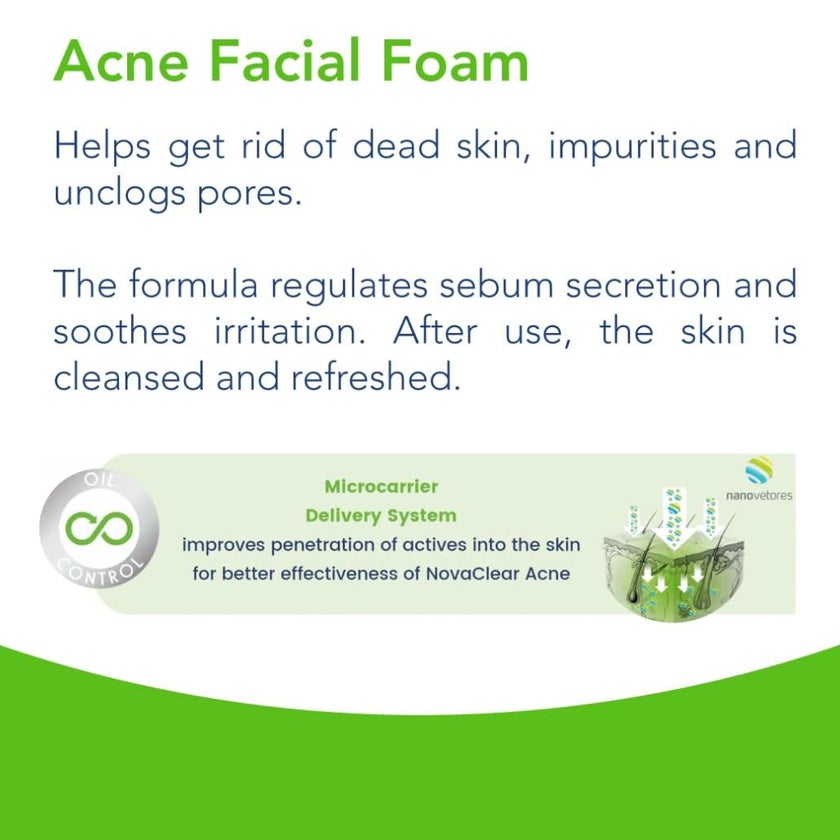 Novaclear Acne Oil Control Facial Foam Cleanser For Oily, Acne-Prone and Combination Skin 100ml