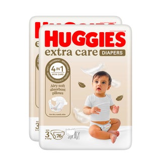 Huggies Extra Care Baby Diapers, Size 3, 6-10kg, Promo Pack of 2 x 76's