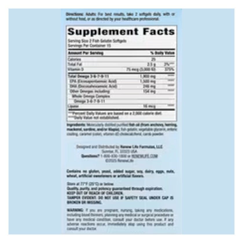Renew Life Super Critical Omega Fish Oil Softgels, Pack of 30's